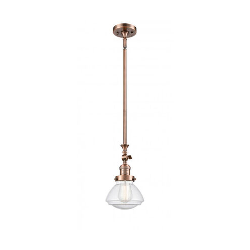 Franklin Restoration Olean LED 7 inch Antique Copper Mini Pendant Ceiling Light in Seedy Glass, Franklin Restoration