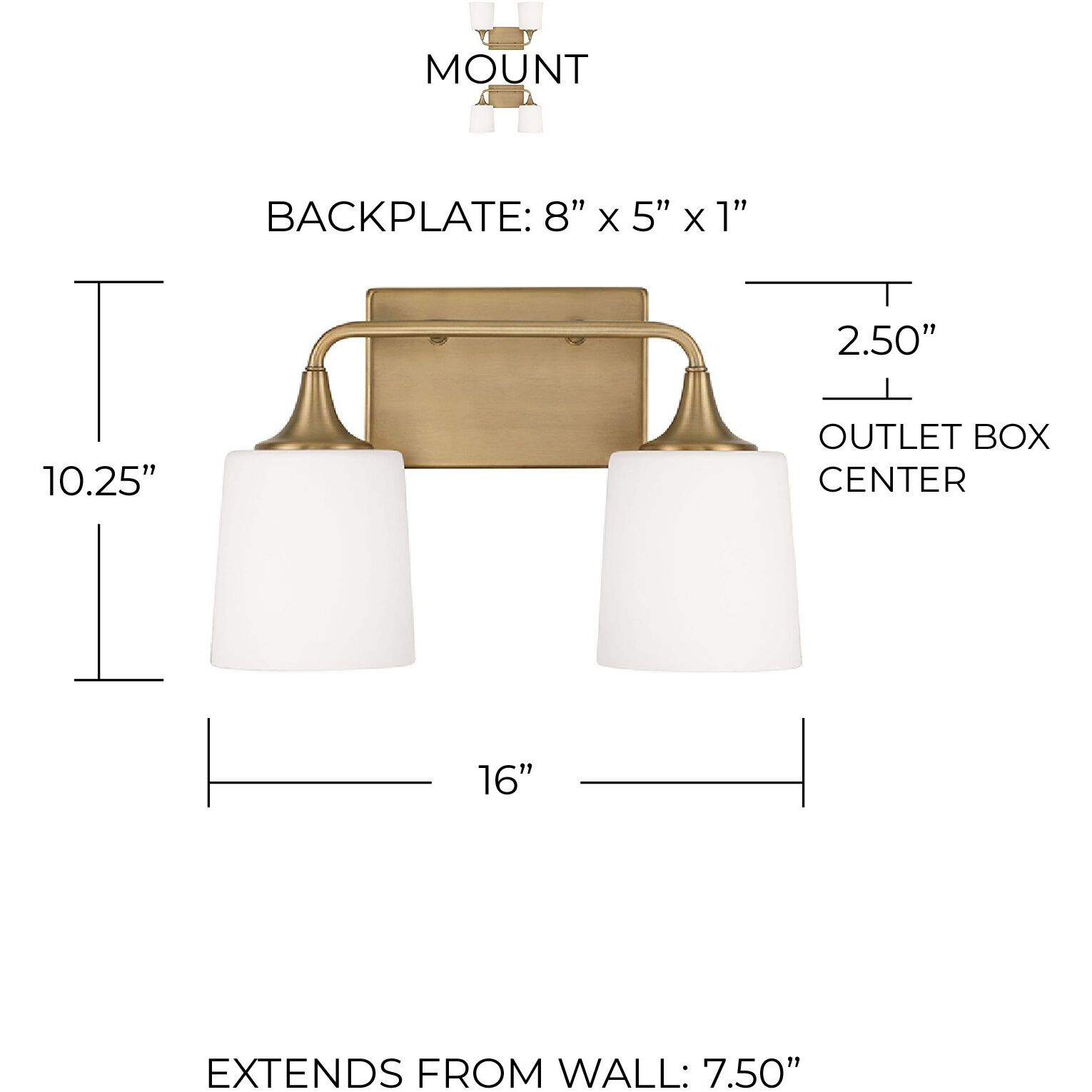 Presley 2 Light 16 inch Aged Brass Vanity Light Wall Light