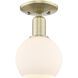 Arcadia Athens 1 Light 5.88 inch Antique Brass Semi-Flush Mount Ceiling Light in Matte White