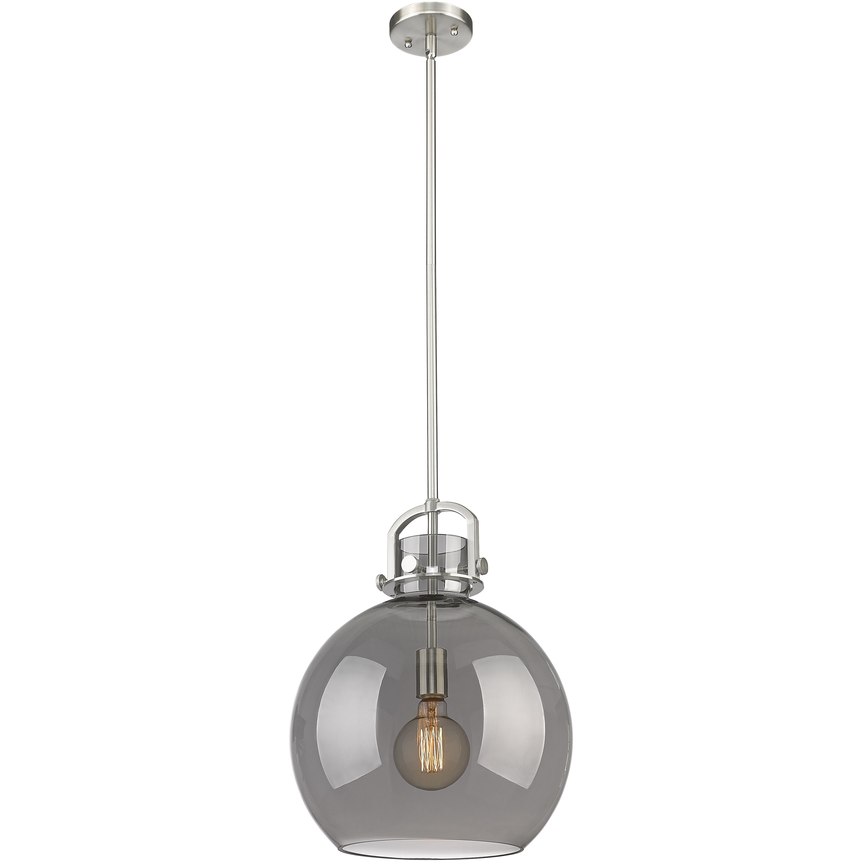 Downtown Urban Newton Sphere 1 Light 14 inch Satin Nickel Pendant Ceiling Light in Plated Smoke