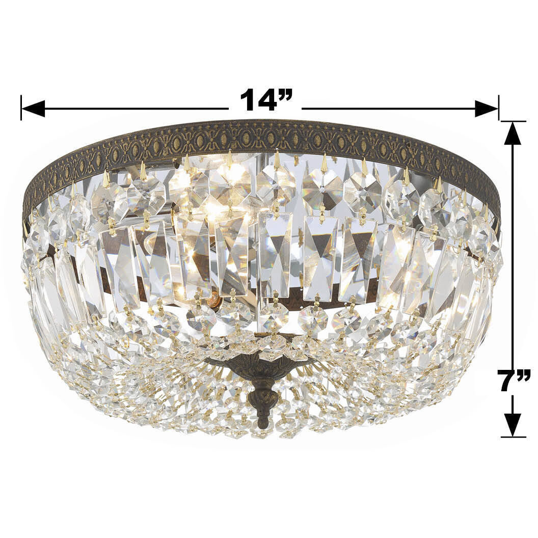 Waltham 3 Light 14 inch English Bronze Flush Ceiling Light in Clear Hand Cut