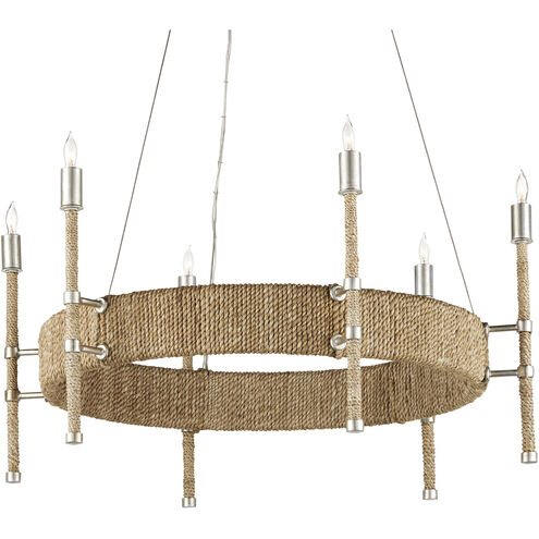 Monzie 6 Light 30 inch Contemporary Silver Leaf/Natural Chandelier Ceiling Light