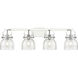 Pilaster II Bell 4 Light 36.5 inch Polished Chrome Bath Vanity Light Wall Light in Seedy Glass
