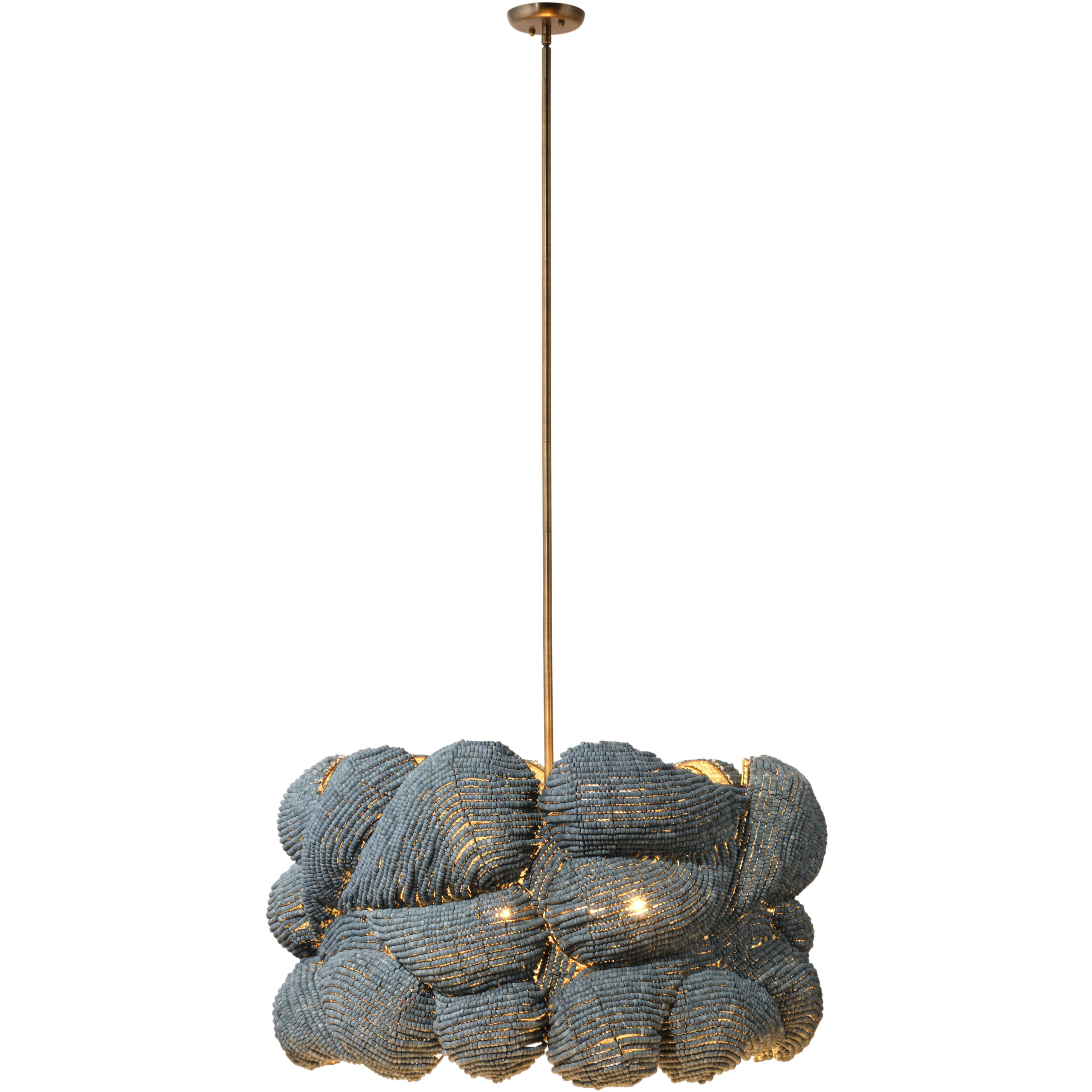 Anguilla LED 36 inch Blue Wood Beads Chandelier Ceiling Light, Large, Inline