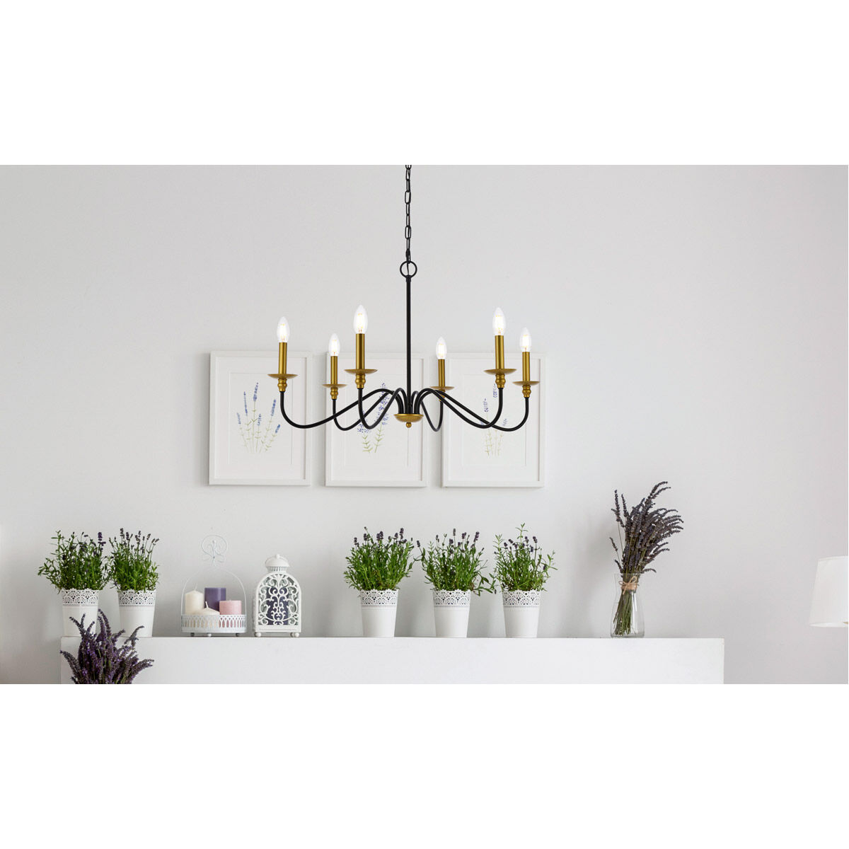 Rohan 6 Light 30 inch Brass and Black Chandelier Ceiling Light