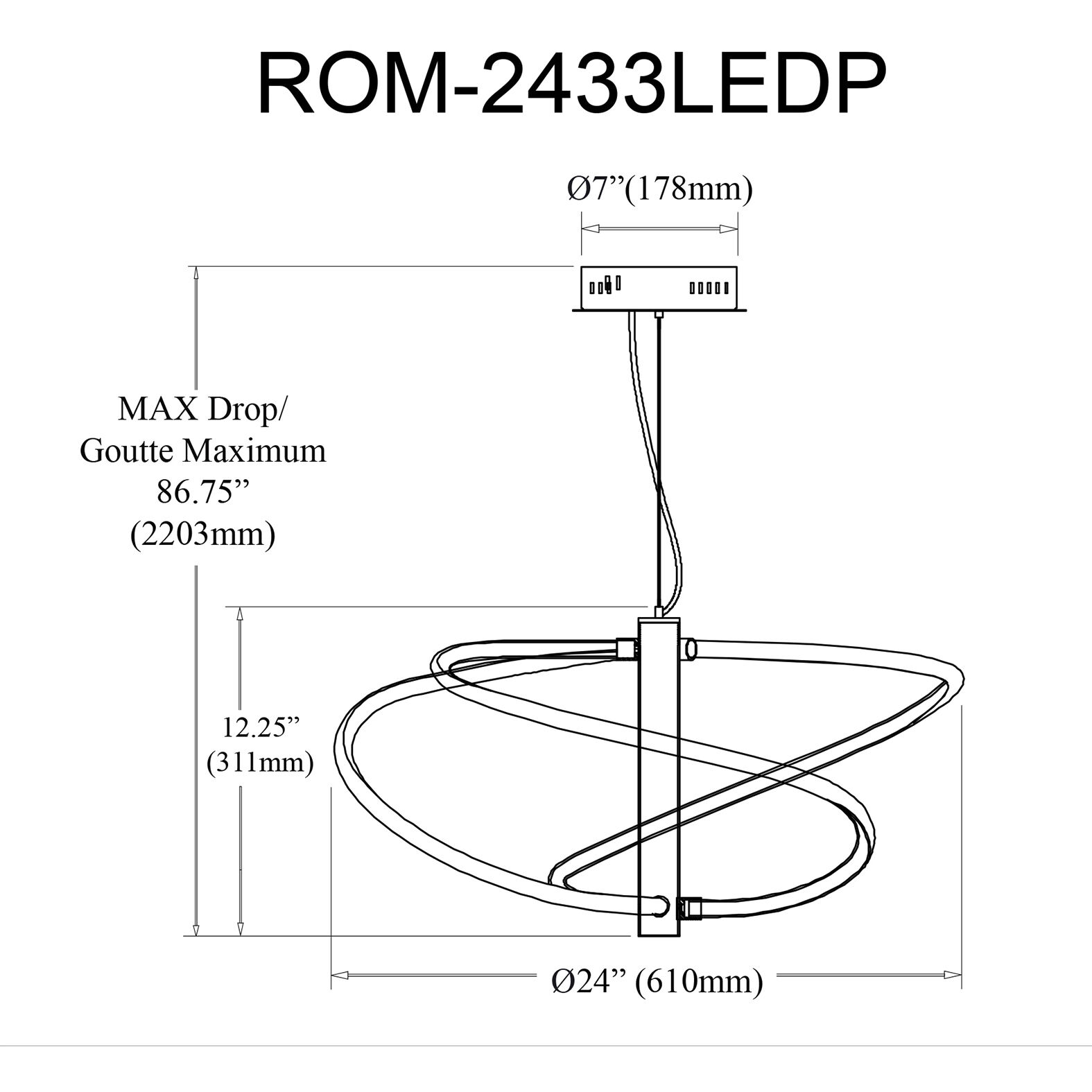 Romy LED 24 inch Matte Black Pendant Ceiling Light
