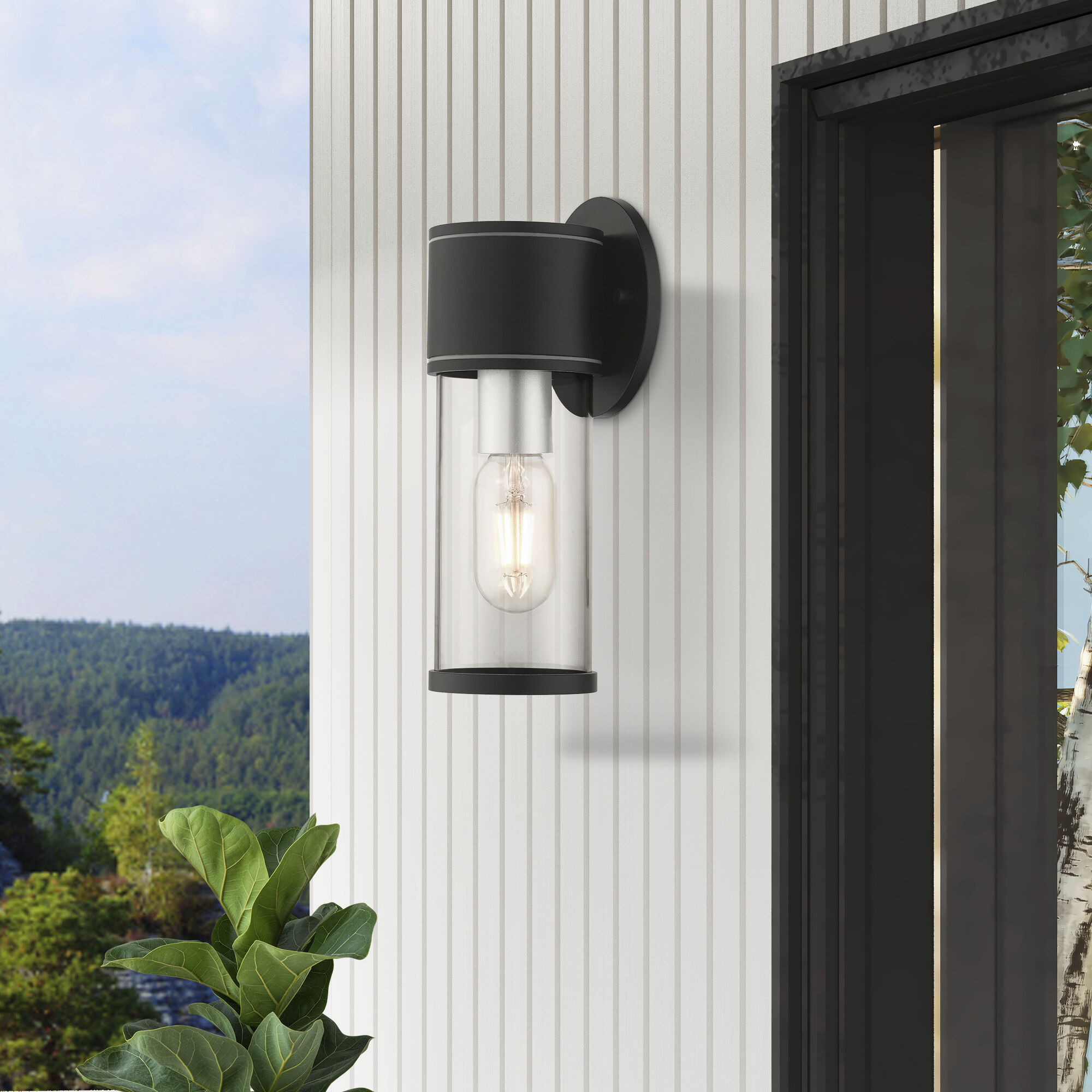 Atlantic 1 Light 4.5 inch Textured Black with Antique Silver Finish Accents ADA Outdoor Small ADA Wall Lantern Wall Light