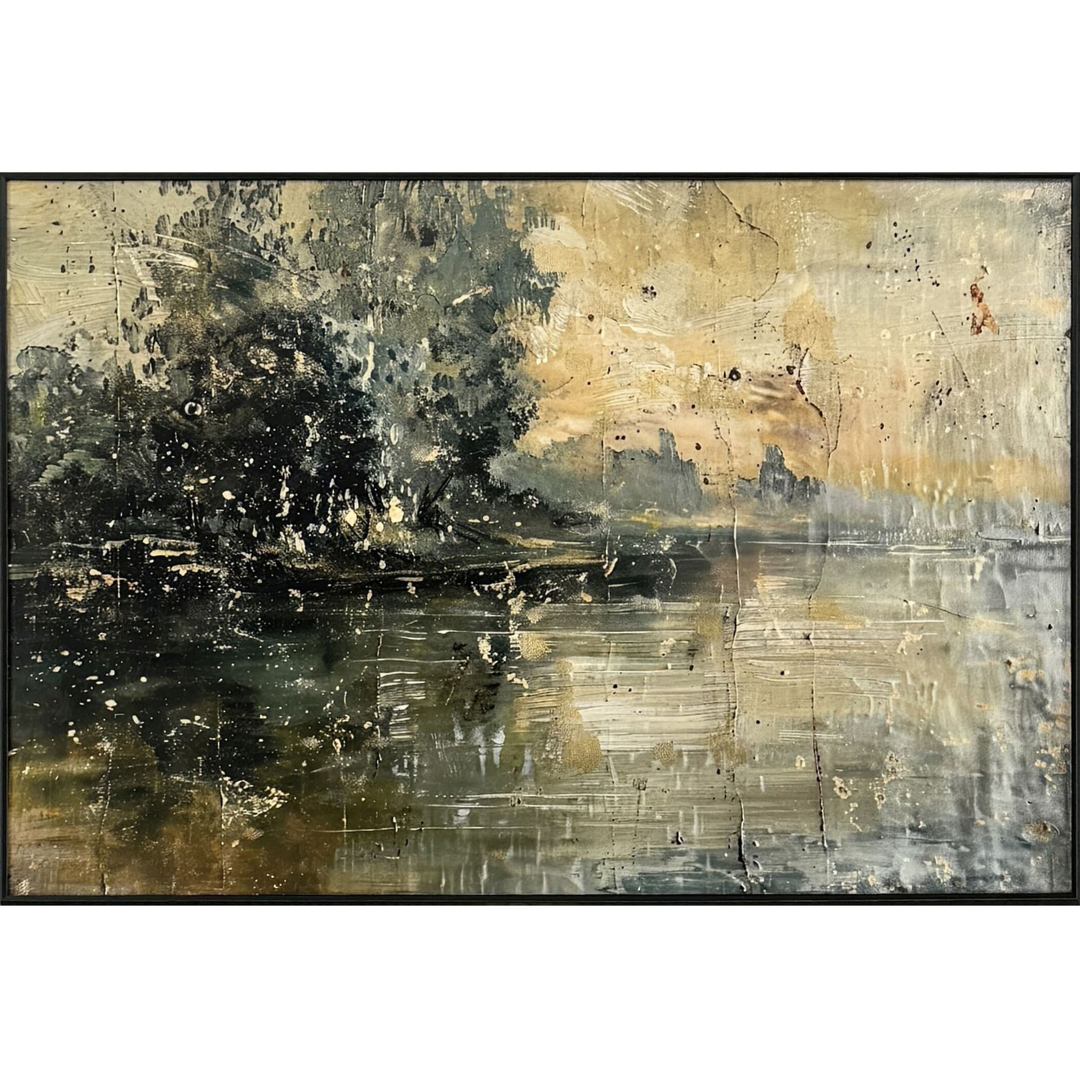 Vintage Trees Green and Blue and Gray and Yellow Framed Art