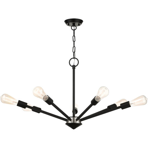 Prague 7 Light 29.25 inch Black with Brushed Nickel Accents Chandelier Ceiling Light