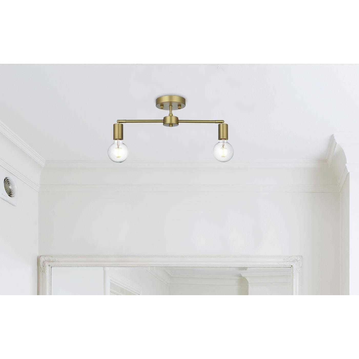 Zane 2 Light 5 inch Satin Gold Flush Mount Ceiling Light