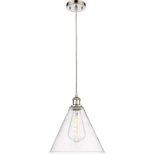 Ballston Cone 1 Light 12 inch Polished Nickel Mini Pendant Ceiling Light in Clear Glass