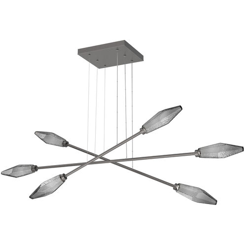 Rock Crystal LED Graphite Linear Multi-Pendant Ceiling Light in 3000K LED, Smoke, Triple Moda