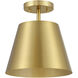 Contemporary 1 Light 10 inch Natural Brass Semi-Flush Ceiling Light