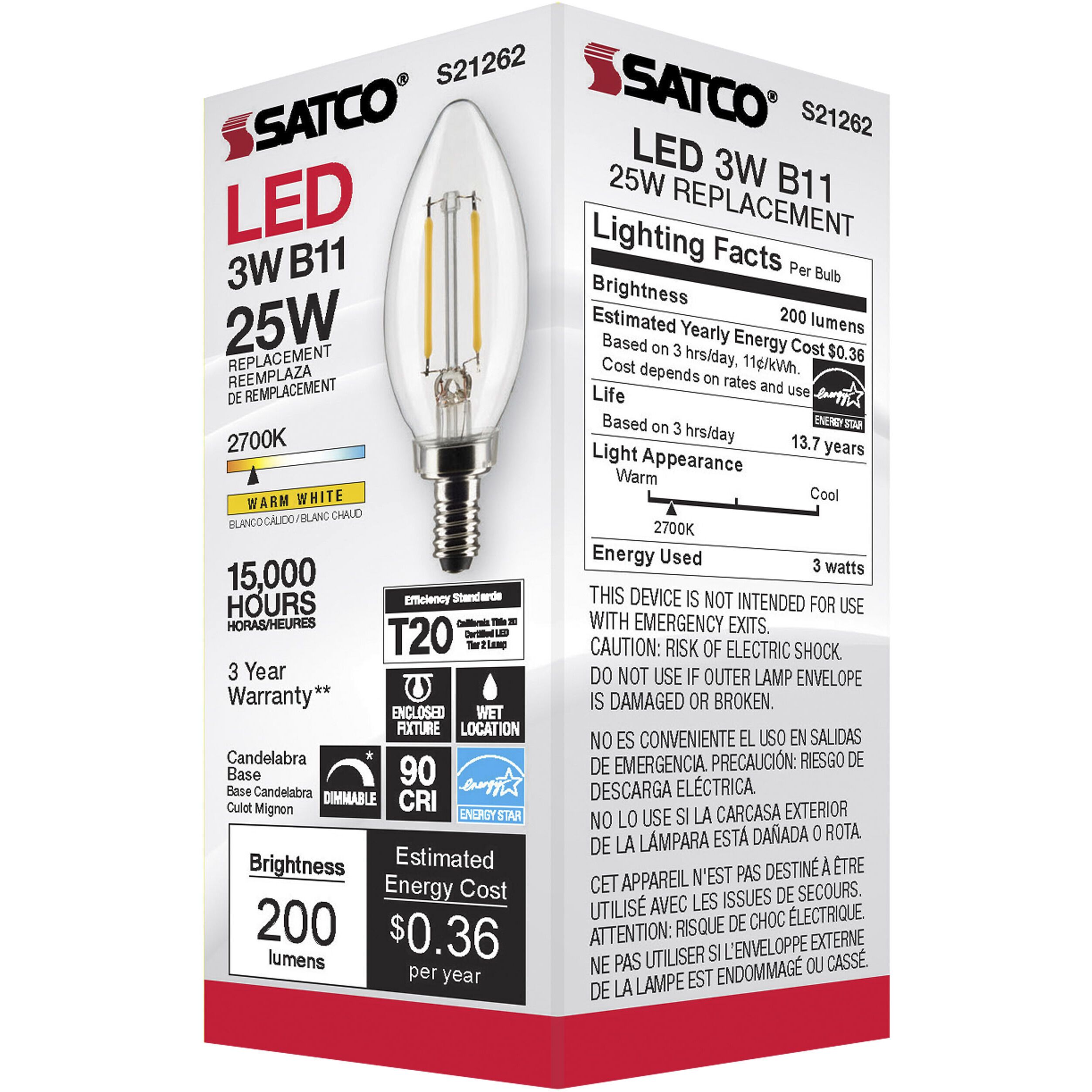 Lumos LED Candelabra Candelabra 3.00 watt 2700K LED Filament