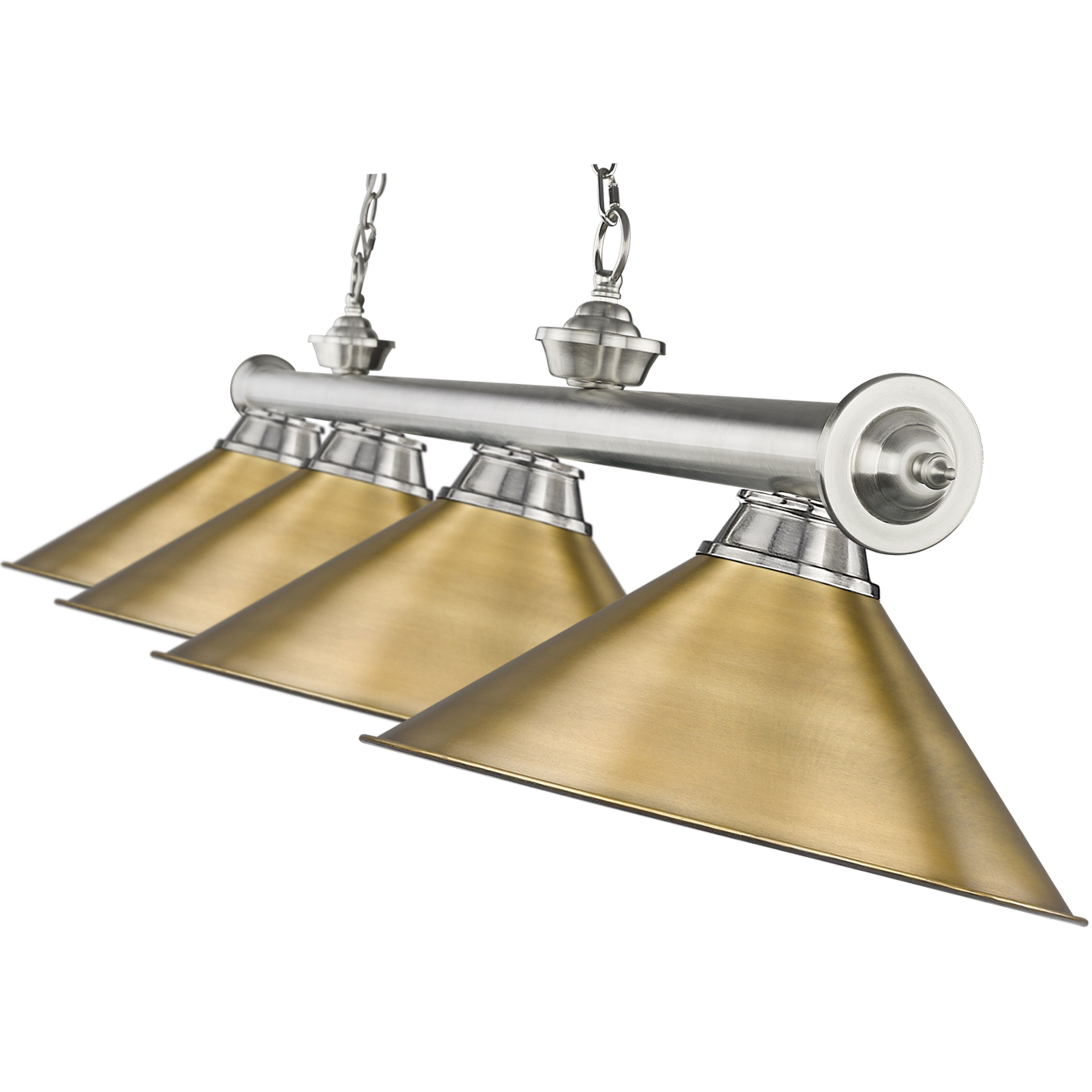 Cordon 4 Light 81.25 inch Brushed Nickel Billiard Ceiling Light in Rubbed Brass Metal