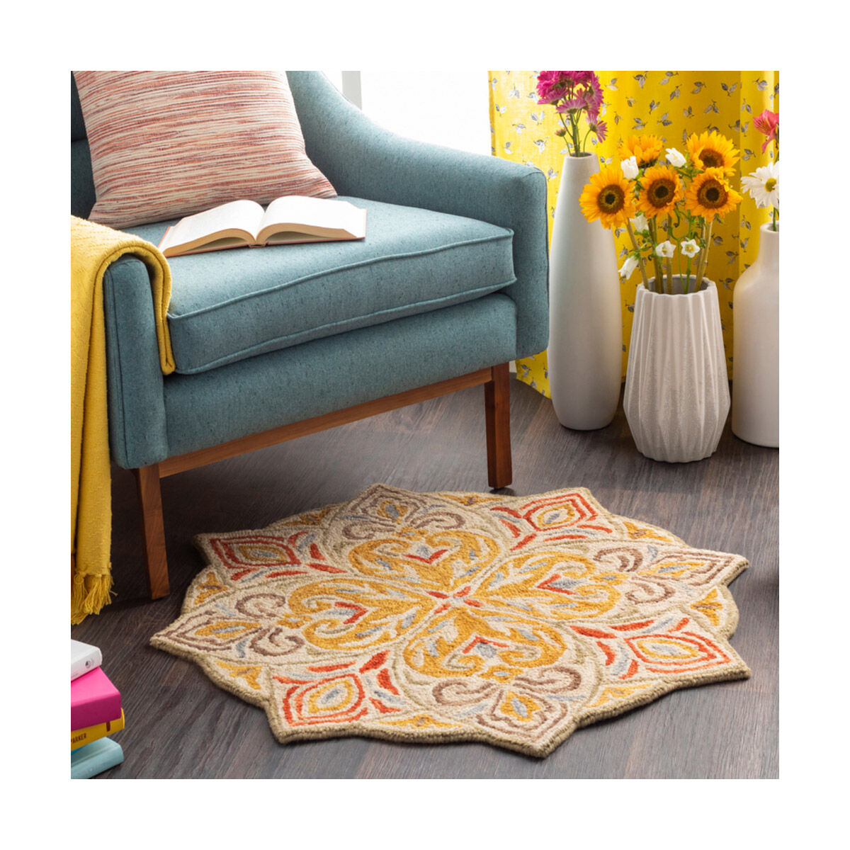 Bonifate 36 X 36 inch Mustard/Brick/Cream/Dark Brown/Medium Gray/Olive Rugs, Round