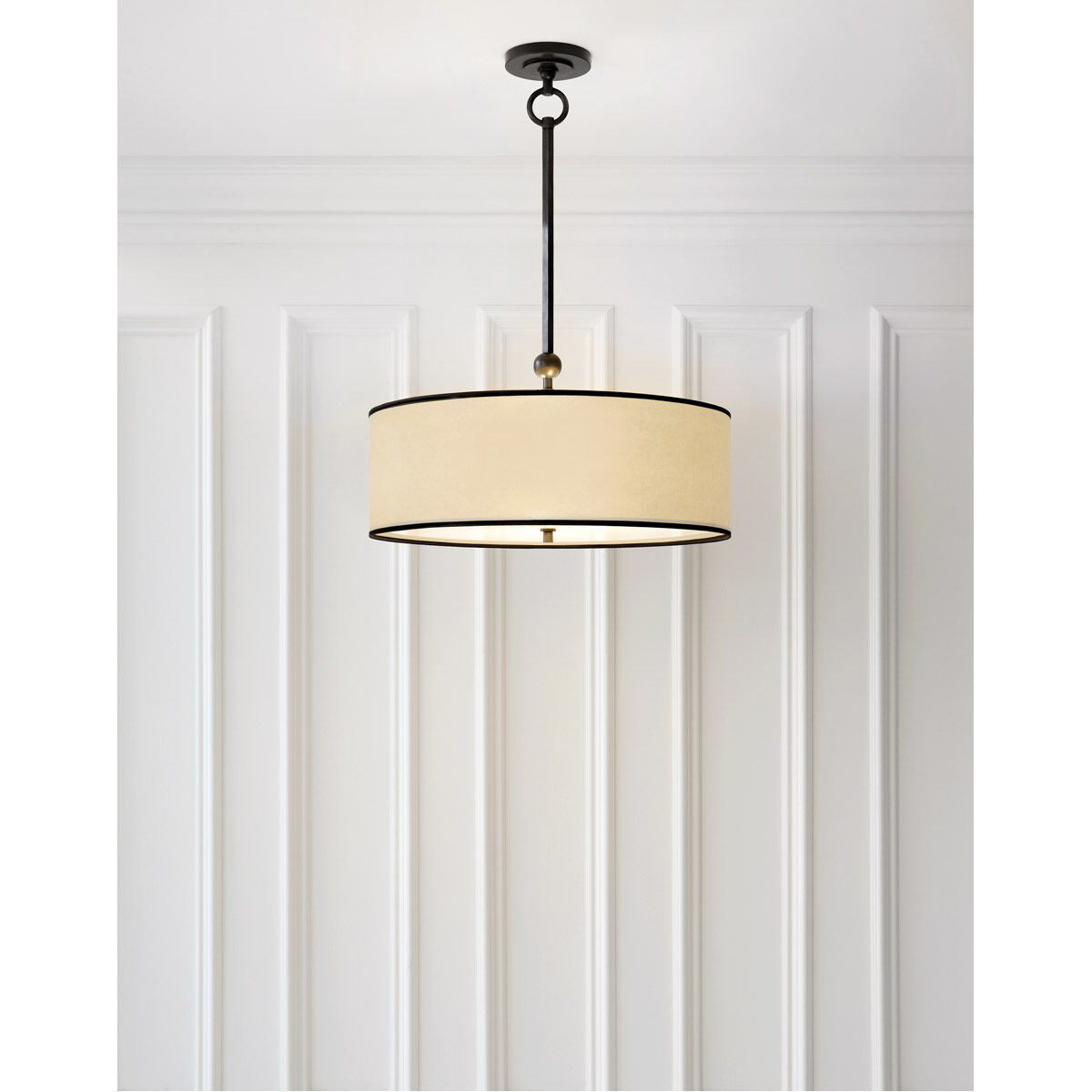 Thomas O'Brien Reed 2 Light 22 inch Bronze Hanging Shade Ceiling Light in Natural Paper with Black Trim
