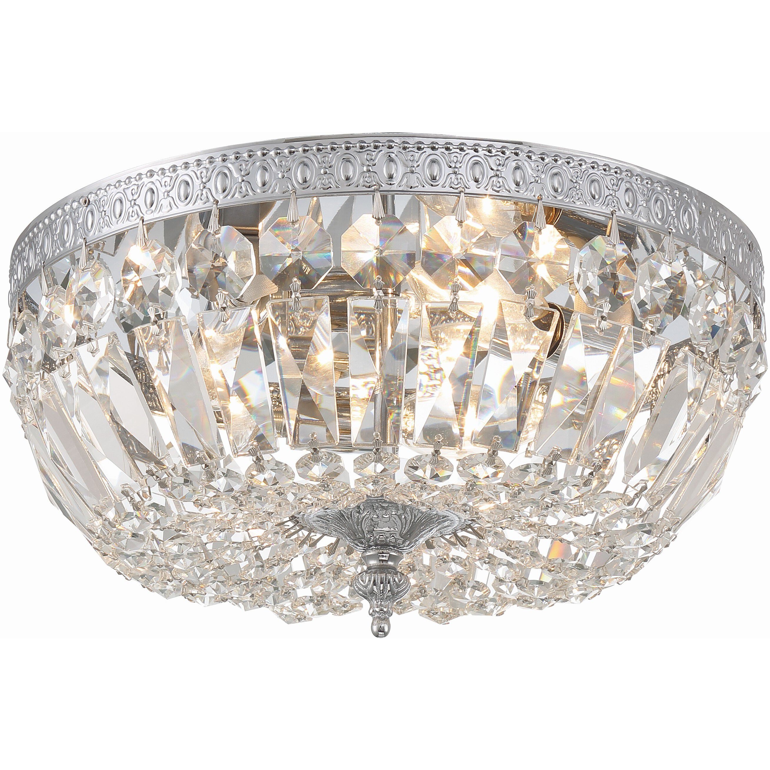 Waltham 3 Light 12 inch Polished Chrome Flush Ceiling Light in Clear Italian
