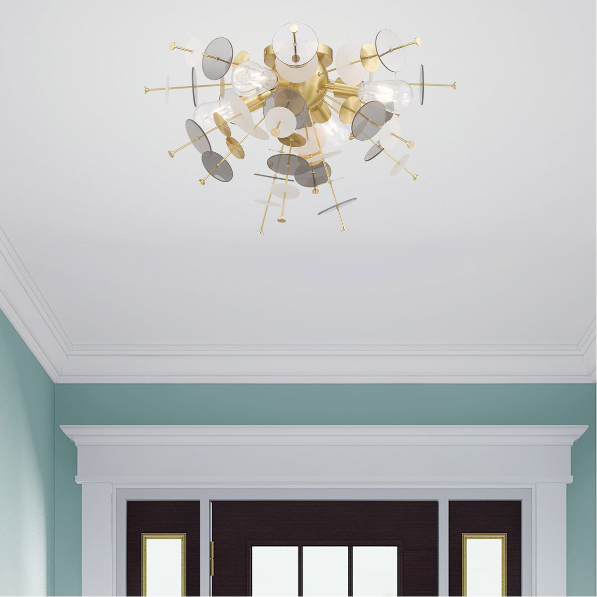 Circulo 4 Light 24 inch Satin Brass Flush Mount Ceiling Light