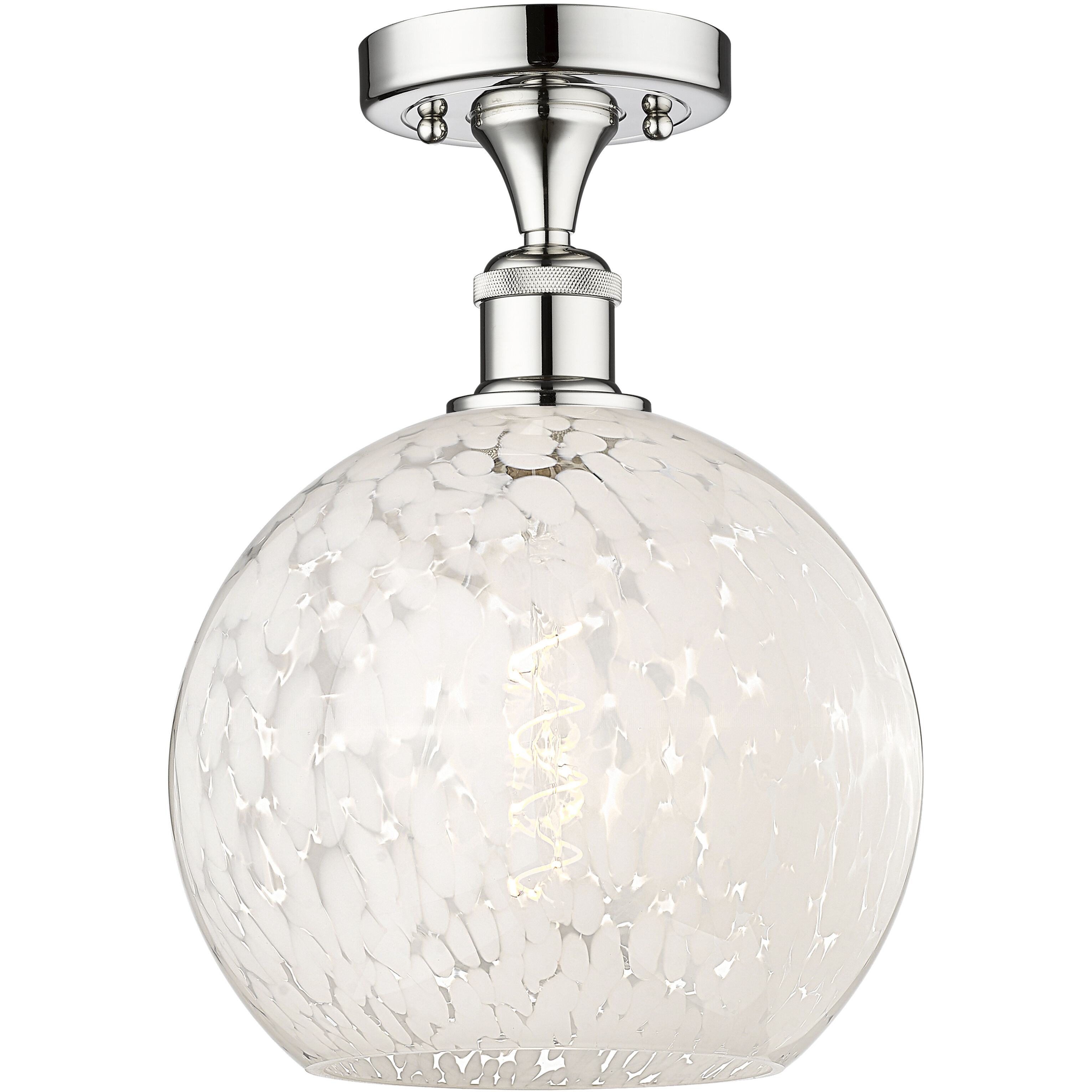 Edison White Mouchette 1 Light 10 inch Polished Chrome Semi-Flush Mount Ceiling Light