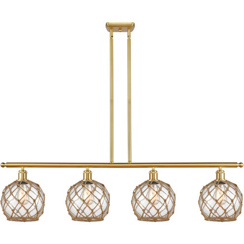 Ballston Farmhouse Rope LED 48 inch Satin Gold Island Light Ceiling Light in Clear Glass with Brown Rope, Ballston