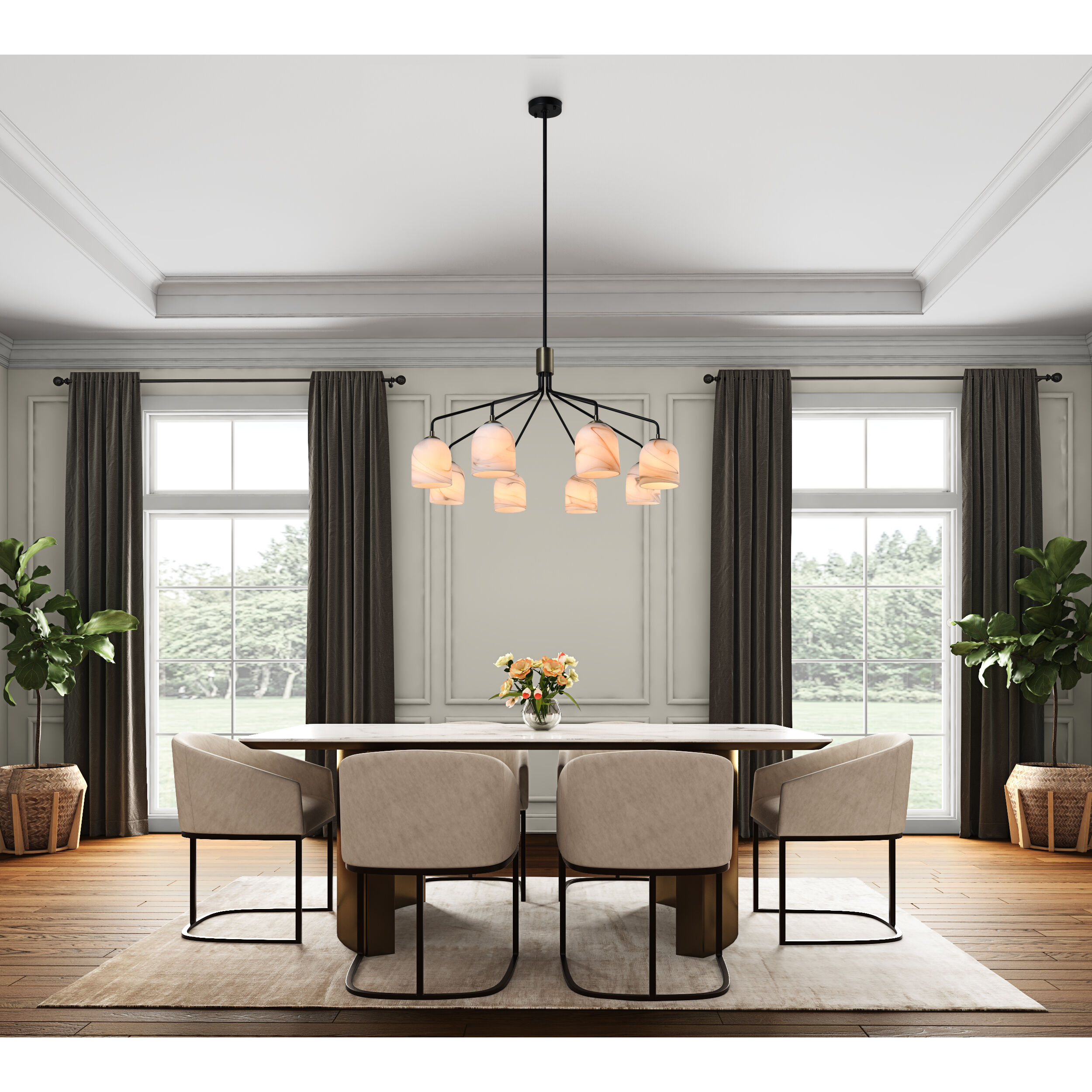 Crema 8 Light 34.25 inch Black and Brushed Brass Chandelier Ceiling Light