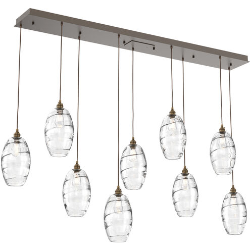 Ellisse 9 Light Flat Bronze Linear Pendant Ceiling Light in Ellisse Clear, Multi-Port