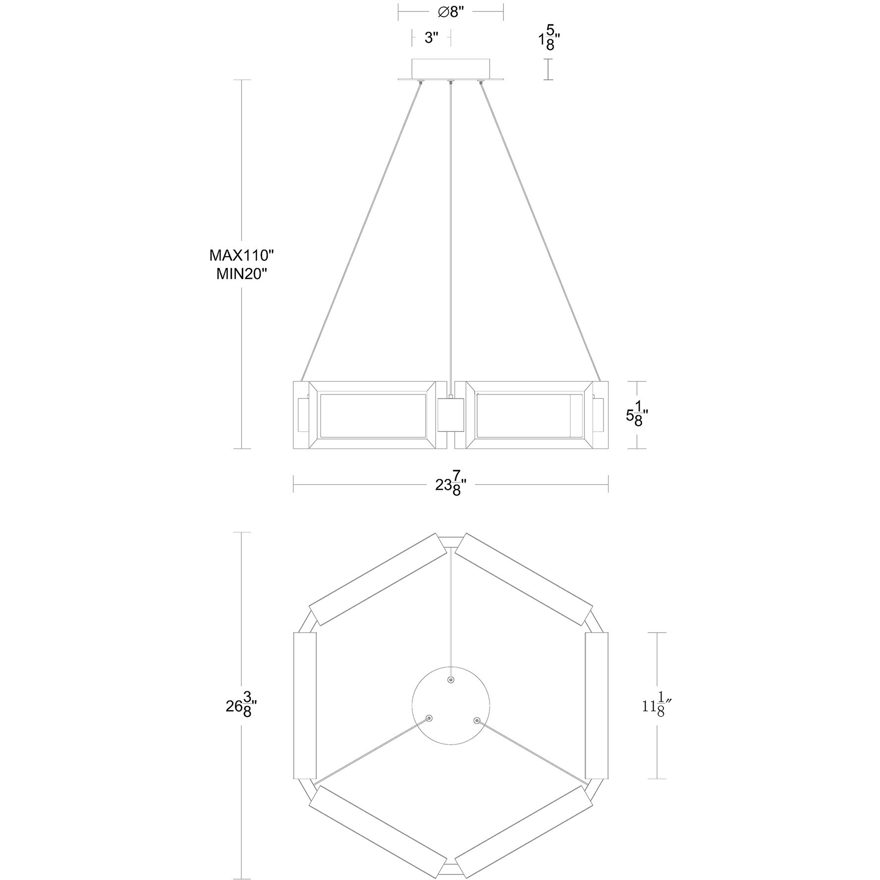Mies 6 Light 23.88 inch Brushed Nickel Chandelier Ceiling Light in 29in.