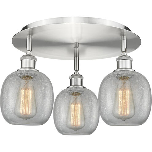 Belfast 3 Light 17.75 inch Satin Nickel Flush Mount Ceiling Light in Clear Crackle