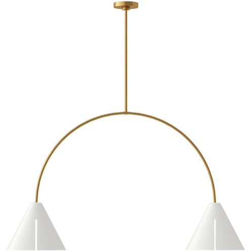 Kelly by Kelly Wearstler Cambre Linear Chandelier Ceiling Light in Matte White / Burnished Brass