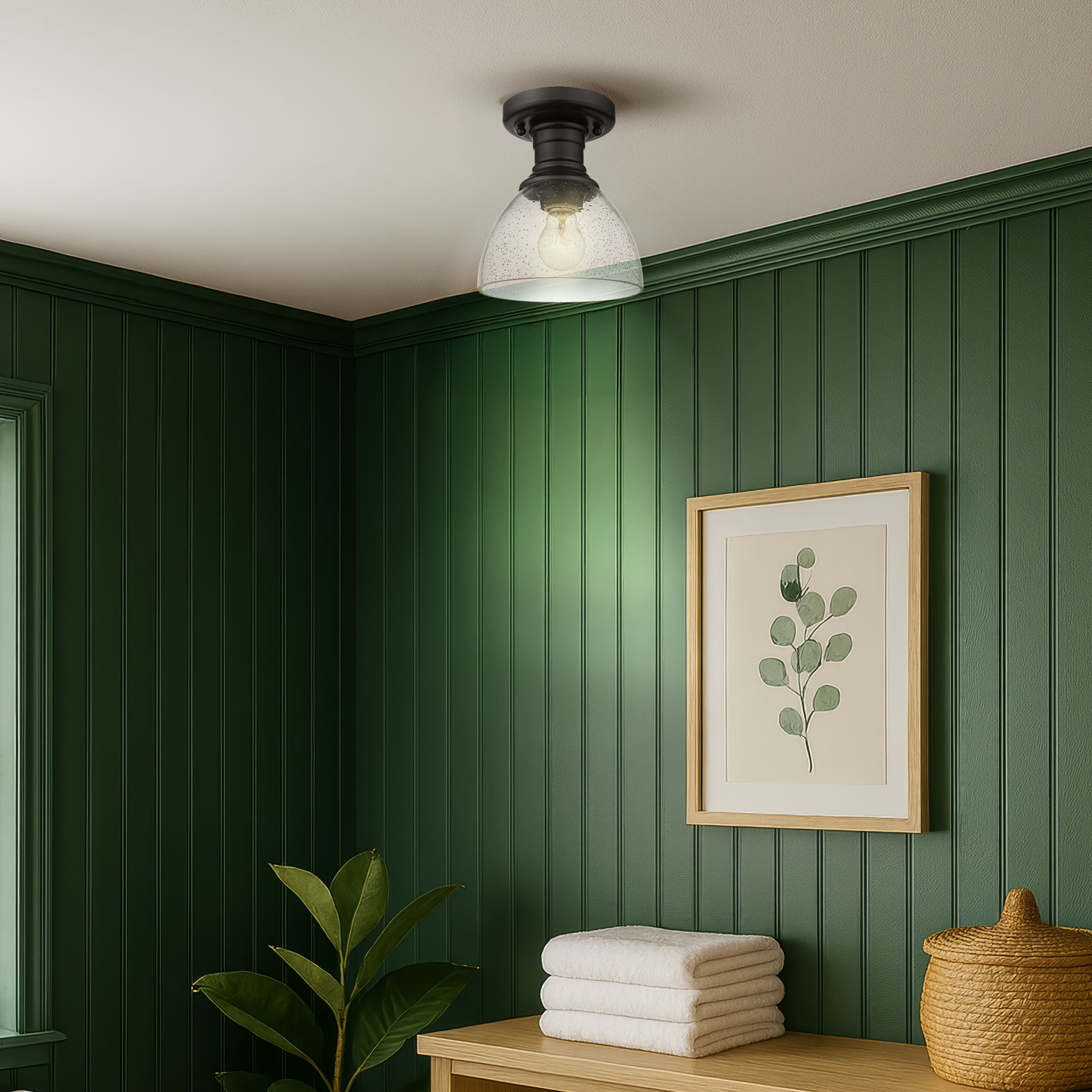 Yep Hines 1 Light 6.88 inch Matte Black Semi-Flush Mount Ceiling Light in Seeded Glass