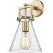 Newton Cone Sconce Wall Light in Brushed Brass, Seedy Glass