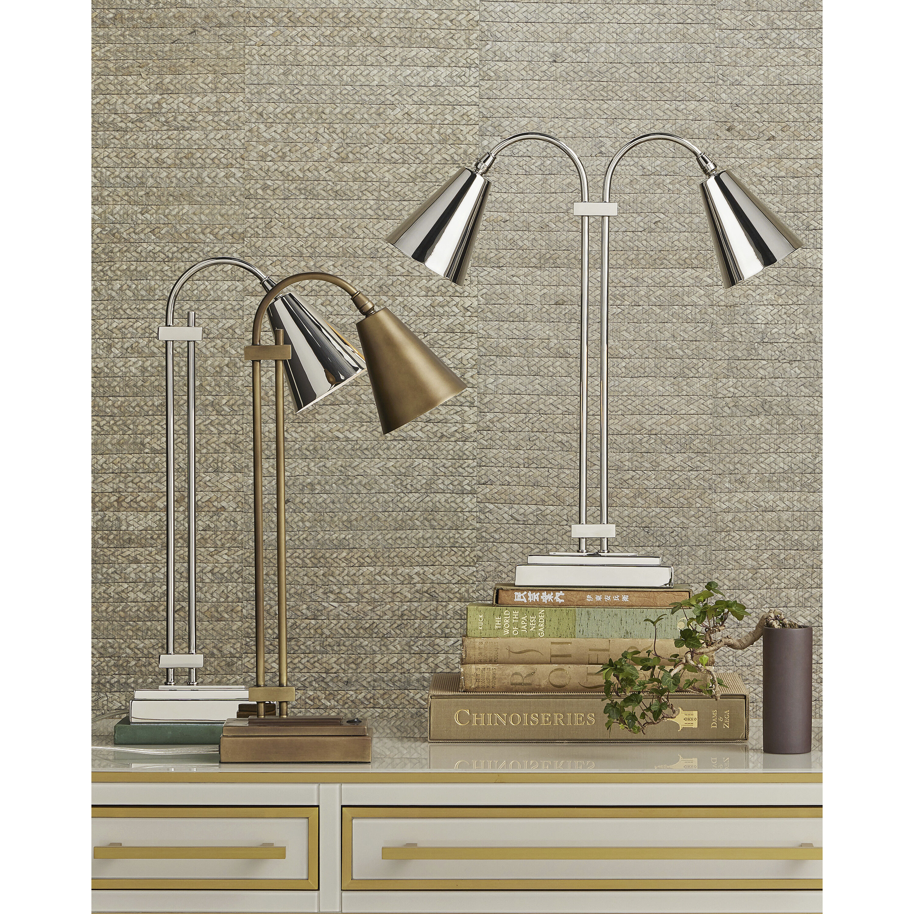 Currey Company 6000 0783 Symmetry 20.5 inch Polished Nickel Double Desk Lamp Portable Light