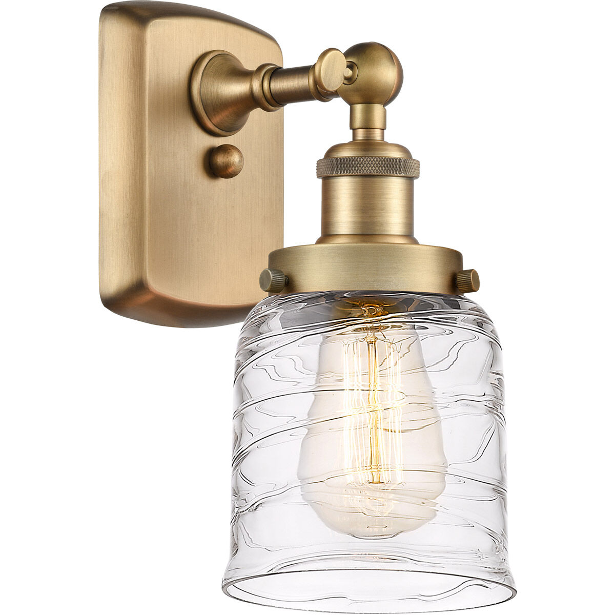 Ballston Bell LED 5 inch Brushed Brass Sconce Wall Light in Clear with Cage