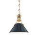 Painted No.2 1 Light 9.5 inch Aged Brass Pendant Ceiling Light in Aged Brass/Darkest Blue