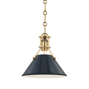 Painted No.2 1 Light 9.5 inch Aged Brass Pendant Ceiling Light in Aged Brass/Darkest Blue