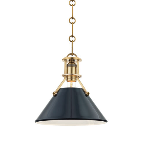 Painted No.2 1 Light 9.5 inch Aged Brass Pendant Ceiling Light in Aged Brass/Darkest Blue