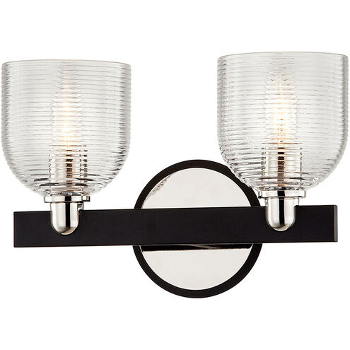 Munich 2 Light 12 inch Textured Black/Polished Nickel Bath and Vanity Wall Light