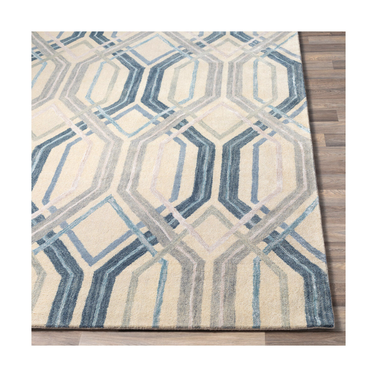 Banshee 36 X 24 inch Dark Blue/Charcoal/Sky Blue/Taupe/Light Gray/Beige Rugs, Wool and Viscose