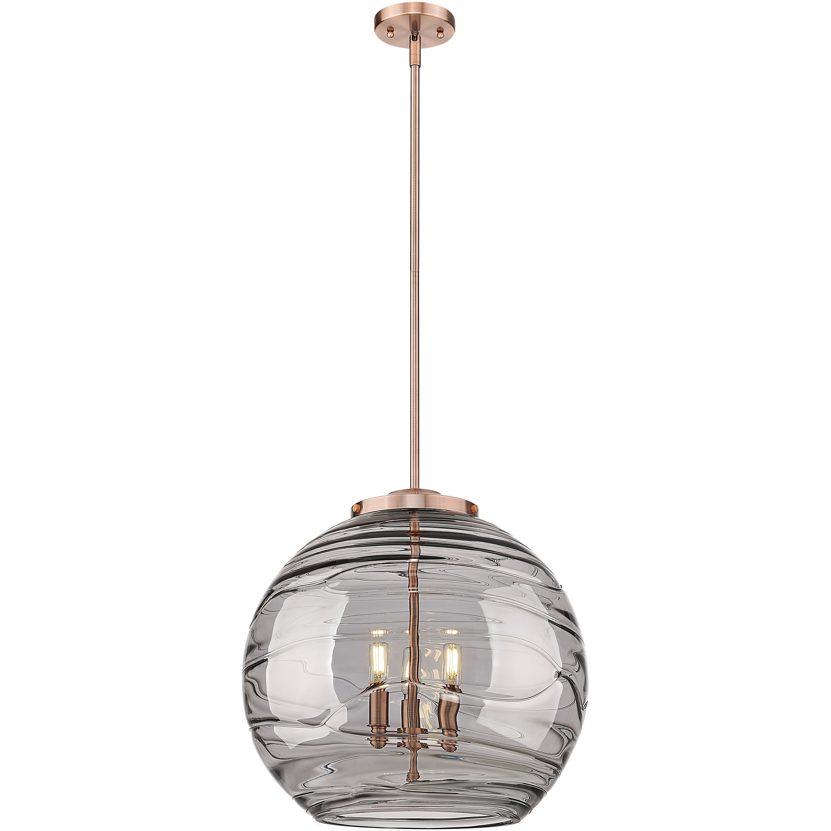 Ballston Athens Deco Swirl 3 Light 17.88 inch Antique Copper Statement Pendant Ceiling Light in Incandescent, Light Smoke Deco Swirl Glass