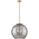 Ballston Athens Deco Swirl 3 Light 17.88 inch Antique Copper Statement Pendant Ceiling Light in Incandescent, Light Smoke Deco Swirl Glass