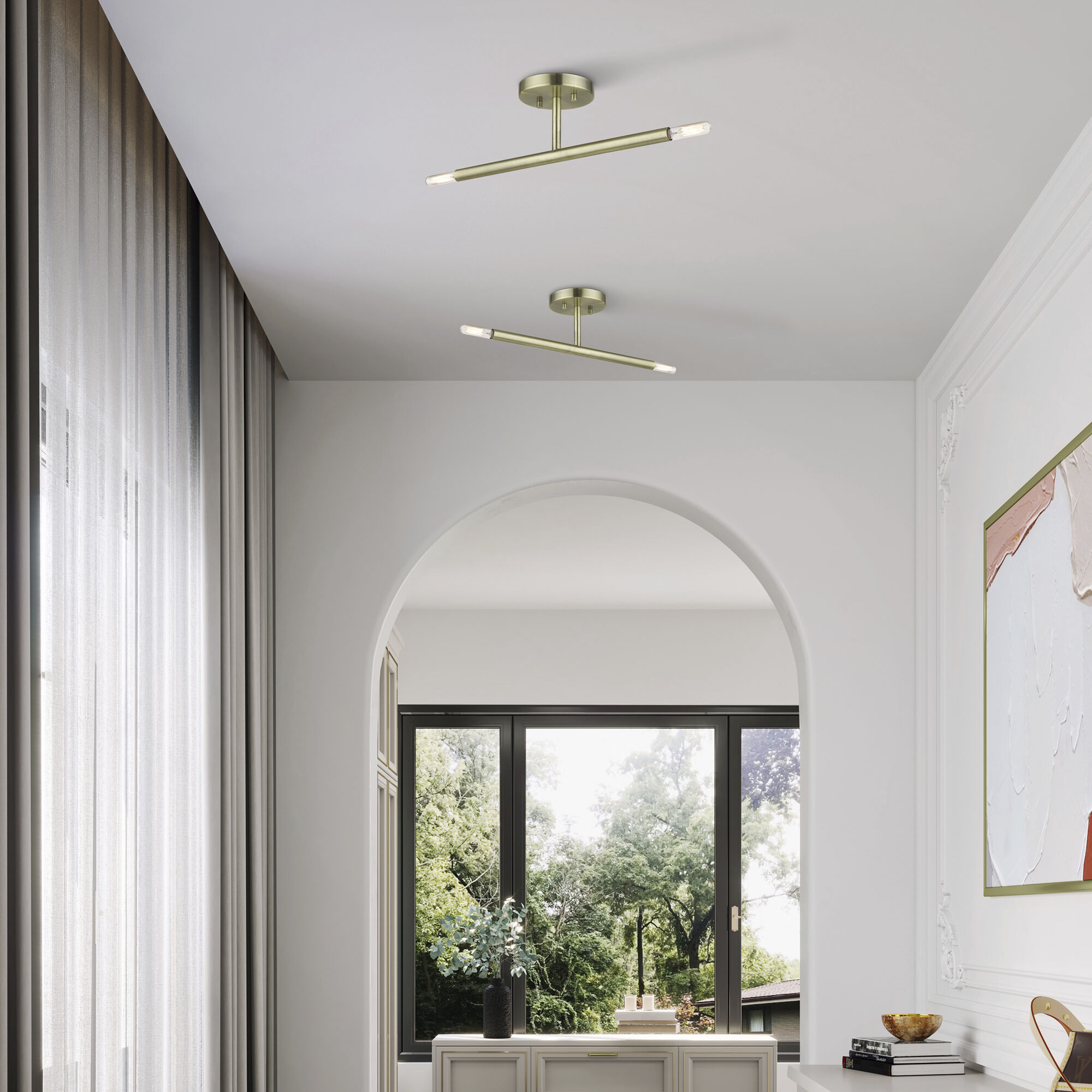 Copenhagen 2 Light 5.13 inch Antique Brass Semi-Flush Ceiling Light