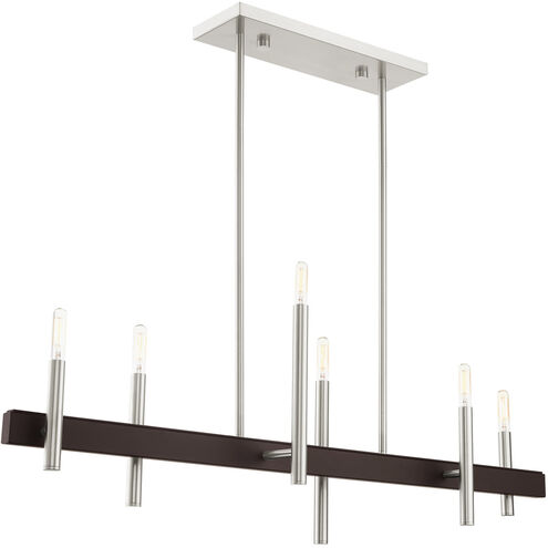 Denmark 6 Light 7 inch Brushed Nickel with Bronze Accents Chandelier Ceiling Light
