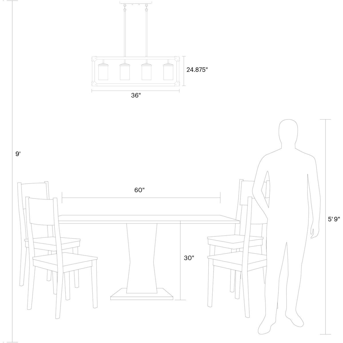 Dunning 4 Light 36 inch Driftwood Gray Linear Chandelier Ceiling Light
