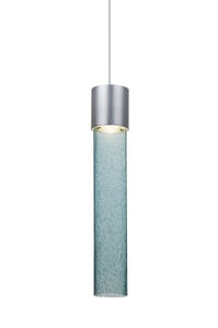 Wanda LED Satin Nickel Pendant Ceiling Light in Blue Bubble Glass