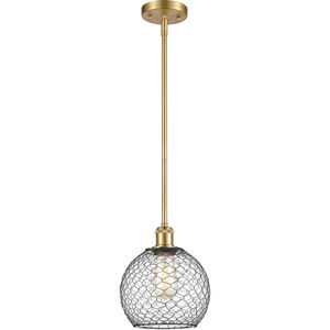 Ballston Farmhouse Chicken Wire LED 8 inch Satin Gold Pendant Ceiling Light in Clear Glass with Black Wire, Ballston