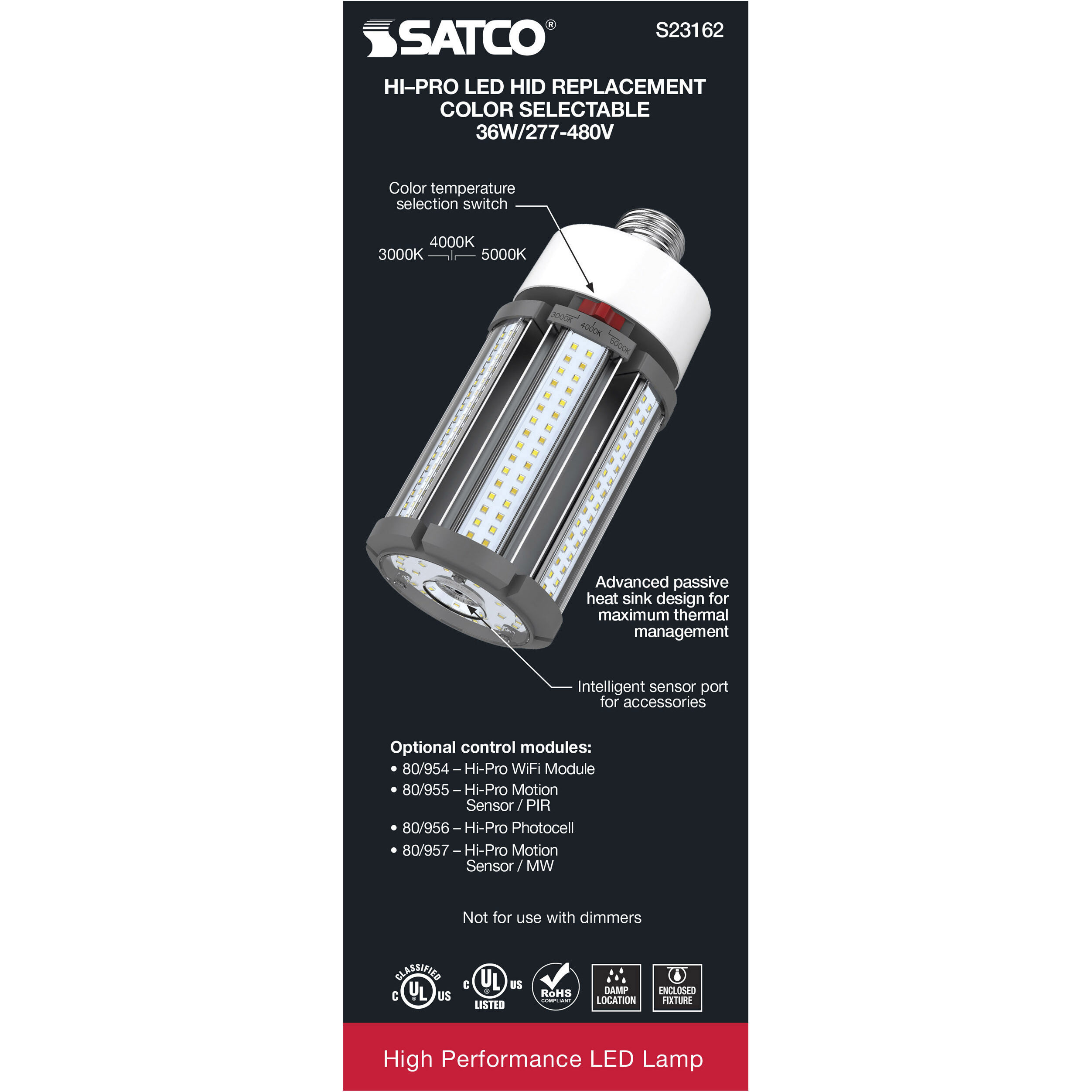 Lumos LED Medium 36 watt 277-480 3000K/4000K/5000K HID Replacements, HID Replacements