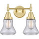 Caden 2 Light 15 inch Satin Brass Bath Vanity Light Wall Light in Seedy Glass