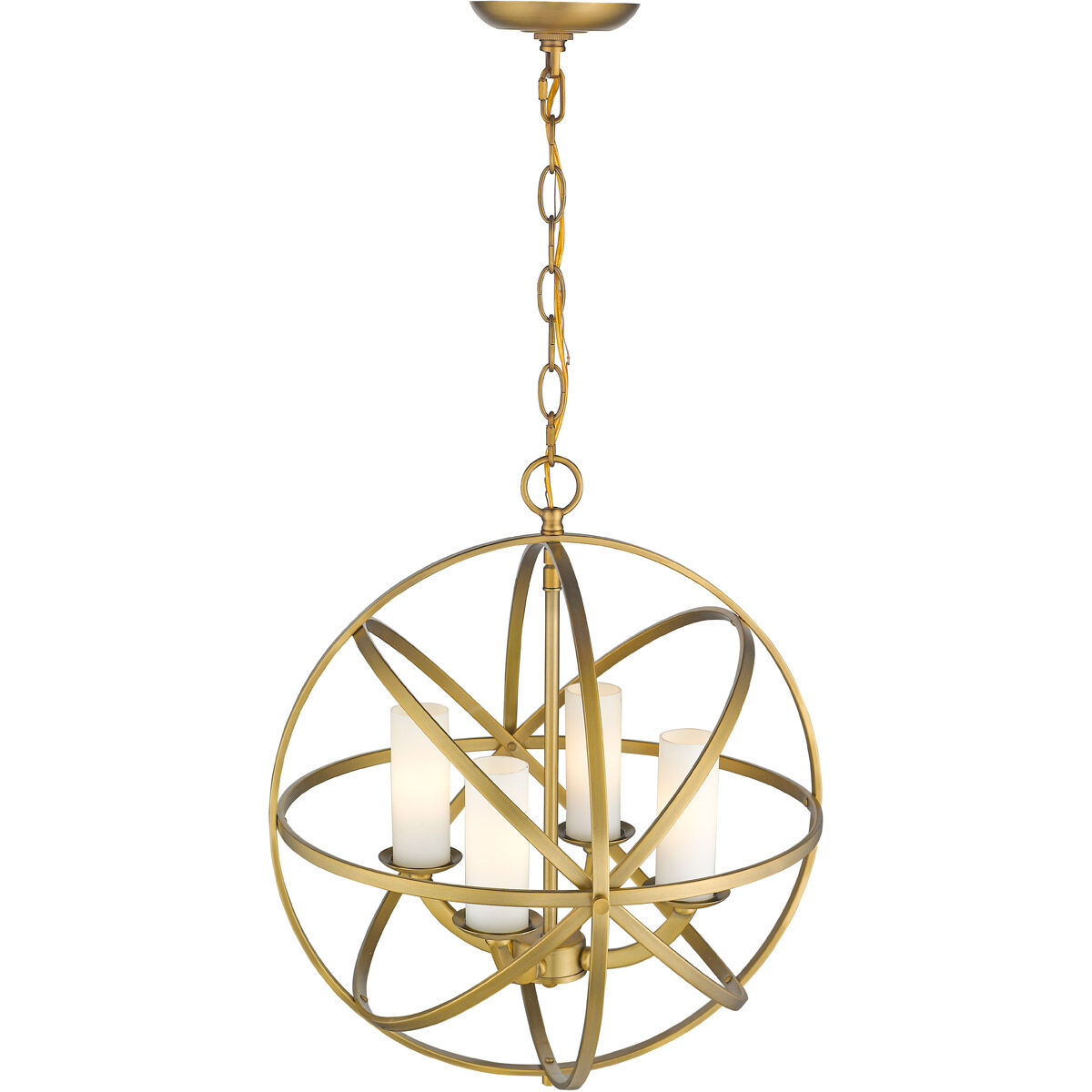 Aranya 4 Light 18.25 inch Heirloom Brass Chandelier Ceiling Light in 10, White Glass