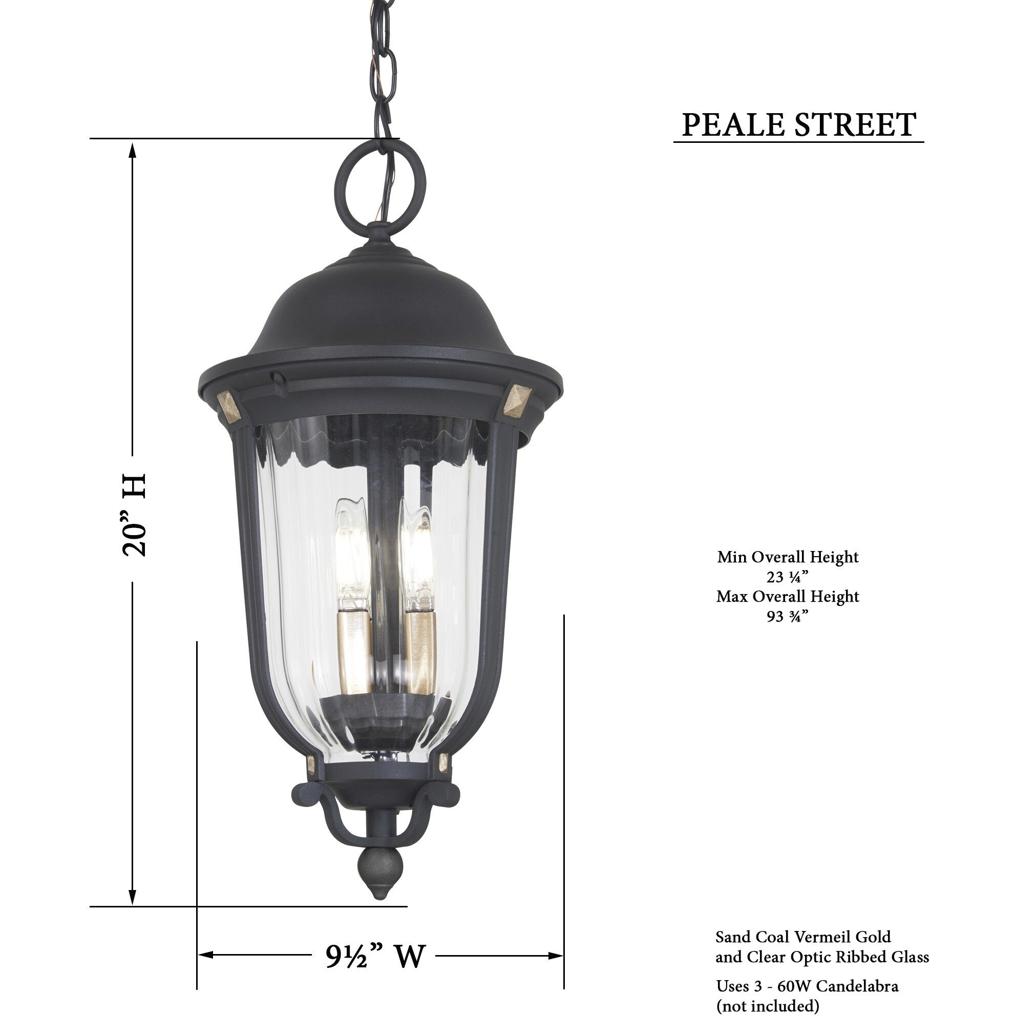 Peale Street 3 Light 10 inch Sand Coal And Vermeil Gold Outdoor Hanging Light, Great Outdoors
